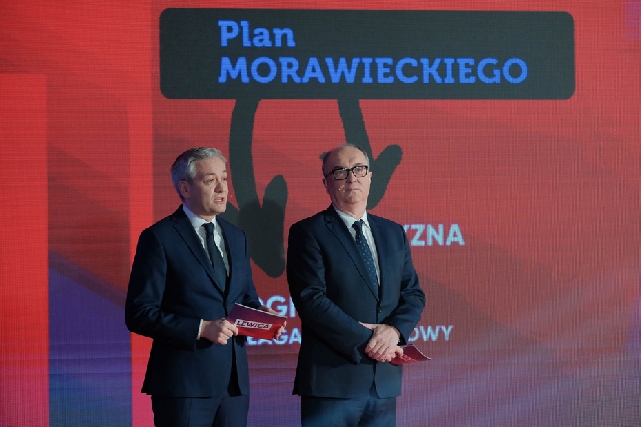 Współprzewodniczący Nowej Lewicy Robert Biedroń (L) i Włodzimierz Czarzasty (P). Fot. PAP/Mateusz Marek