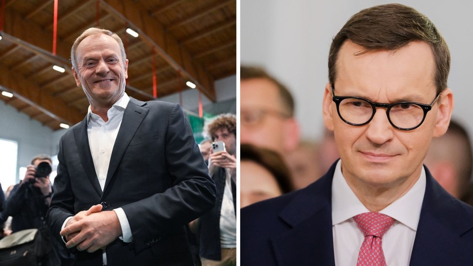 Premier Mateusz Morawiecki  Fot. PAP/Mateusz Marek; Donald Tusk / PAP/Darek Delmanowicz
