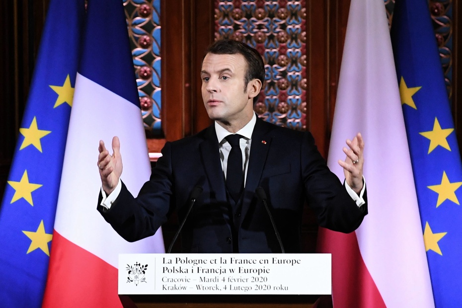 Prezydent Francji Emmanuel Macron podczas wykładu na UJ. Fot. PAP/Jacek Bednarczyk