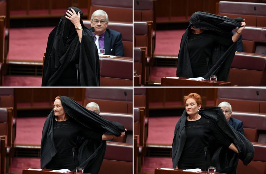 Polityk z Australii zjawiła się w parlamencie w burce. fot. PAP/EPA/MICK TSIKAS