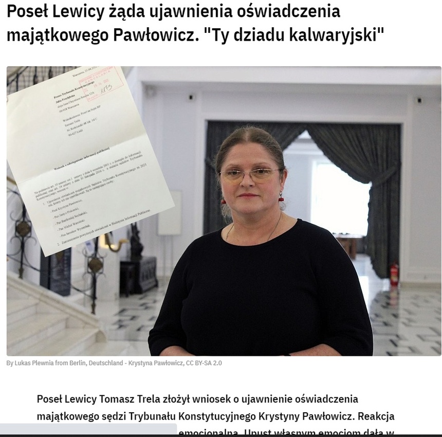 List Krystyny Demskiej-Olbrychskiej do poseł Krystyny Pawłowicz…