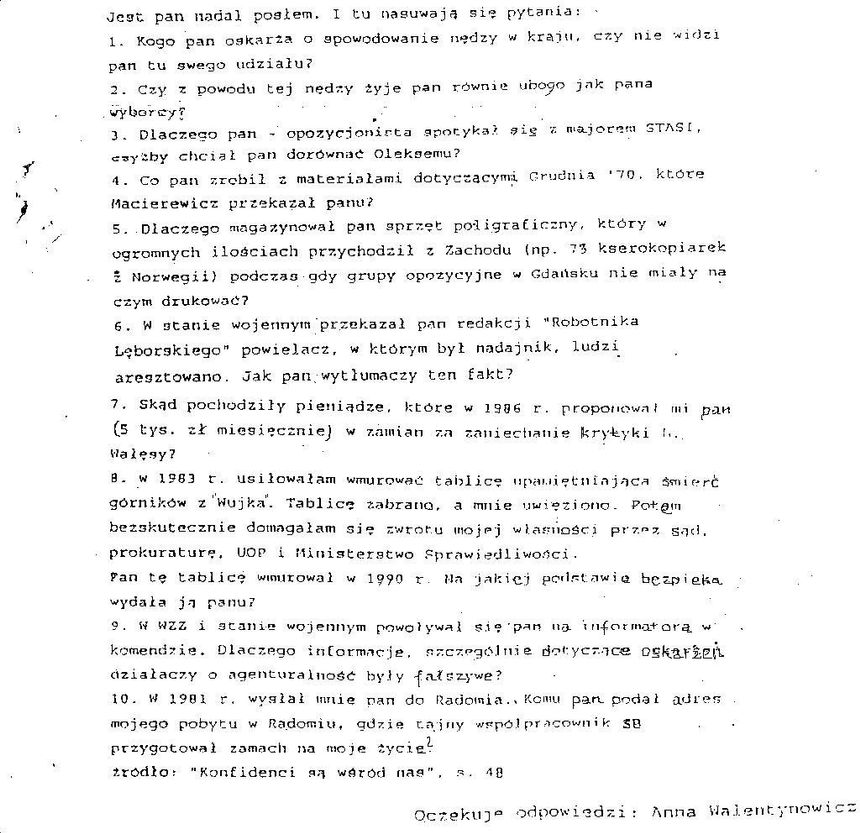 cd."Listu otwartego" Anny Walentynowicz do Bogdana Borusewicza z 01-09-1997