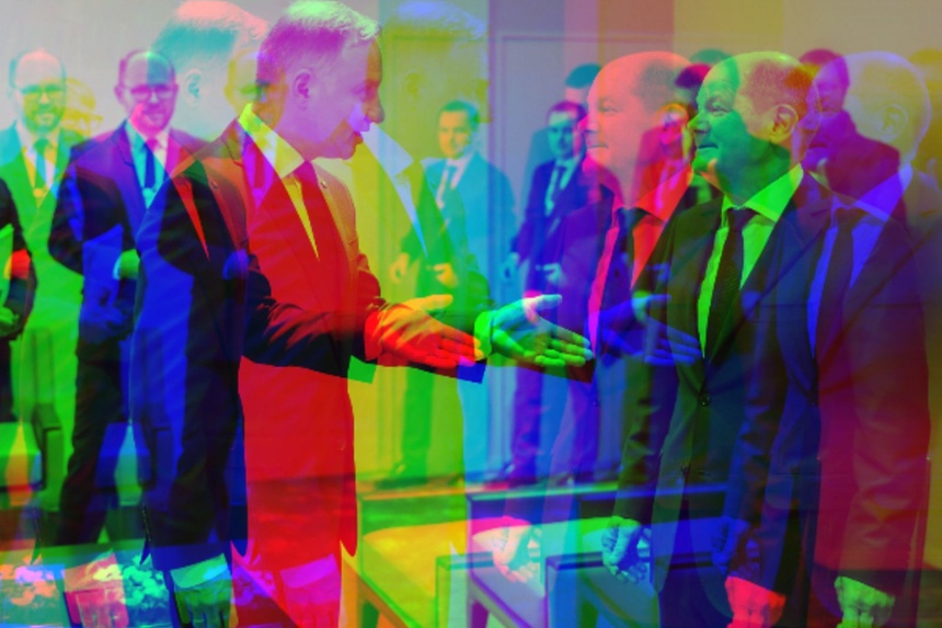 Kanclerz Niemiec Olaf Scholz i prezydent RP Andrzej Duda. Fot. PAP/Jakub Szymczuk/KPRP / Canva