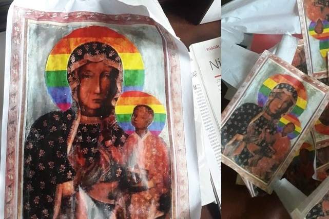Kontrowersyjne plakaty z Matką Boską Częstochowską w nimbie LGBT, fot. Twitter, profil Kai Godek