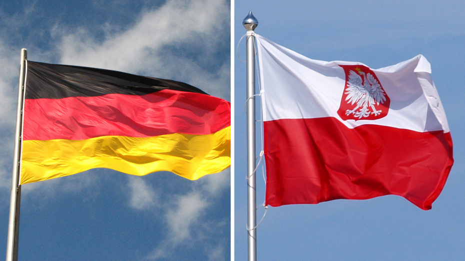 Flagi Niemiec i Polski. Źródło: commons.wikimedia.org