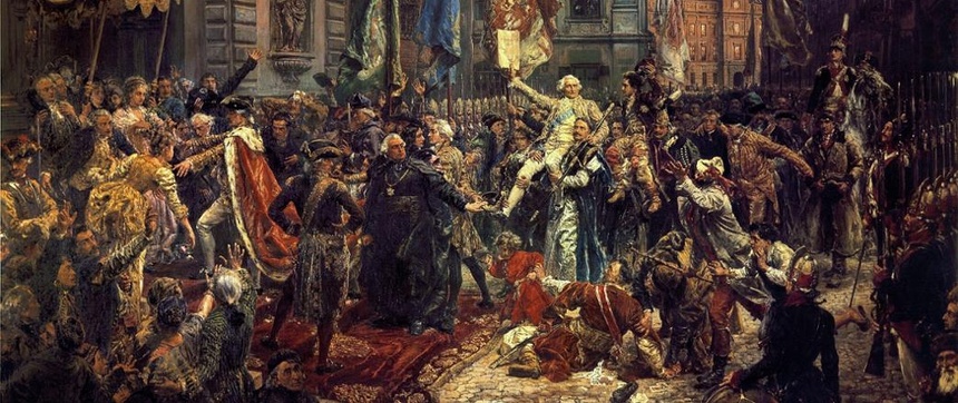 Na obrazie Konstytucja 3 Maja w centralnym miejscu zamiast króla, marszałek