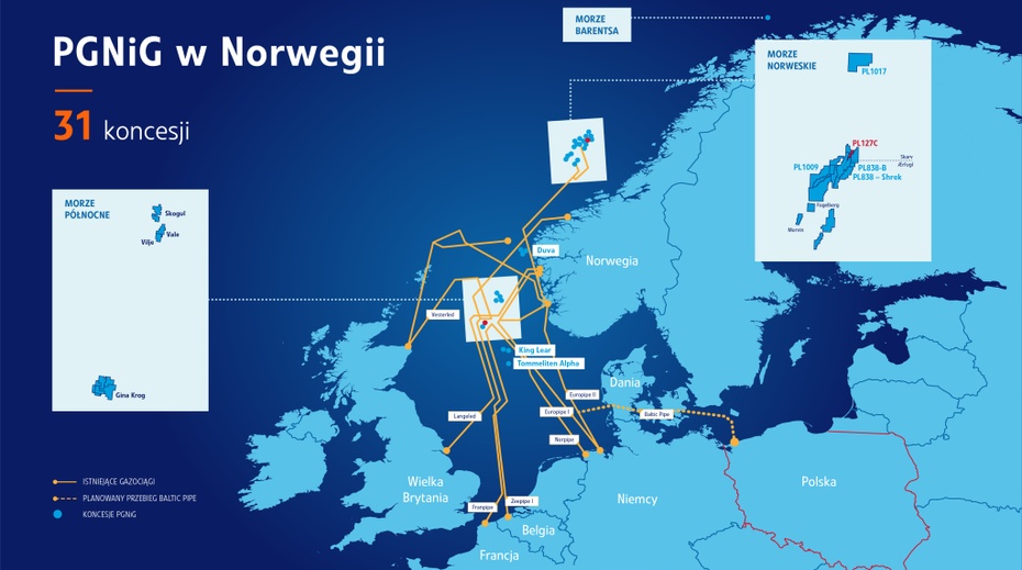 PGNiG Upstream Norway ma już 31 koncesji na wydobycie gazu na Norweskim Szelfie Kontynentalnym. Grafika: Twitter/ PGNiG