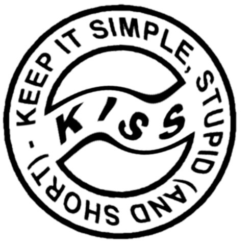 The KISS principle is "Keep It Simple, Stupid!". It is an acronym coined by US Navy, or Lockheed, around 1960.