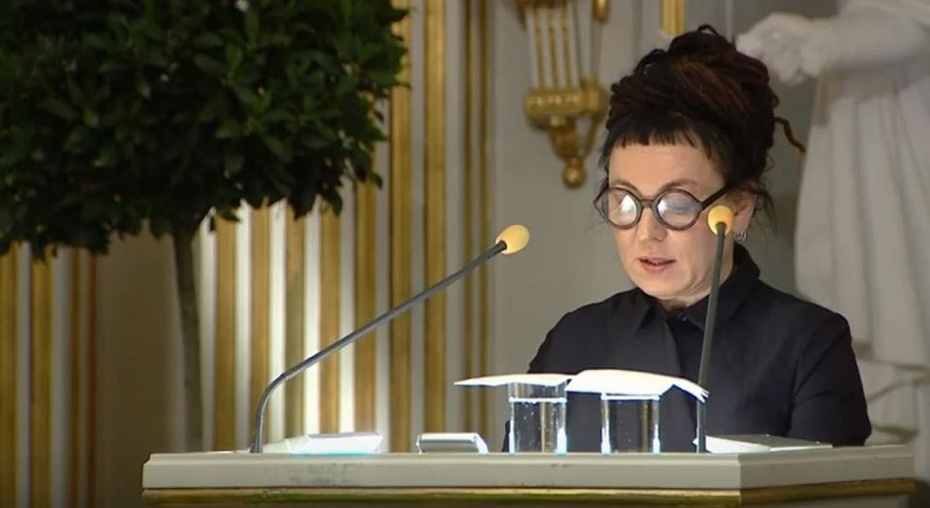 Olga Tokarczuk wygłosiła mowę noblowską w Sztokholmie (Screen z kanału Nobel Prize w serwisie YouTube)