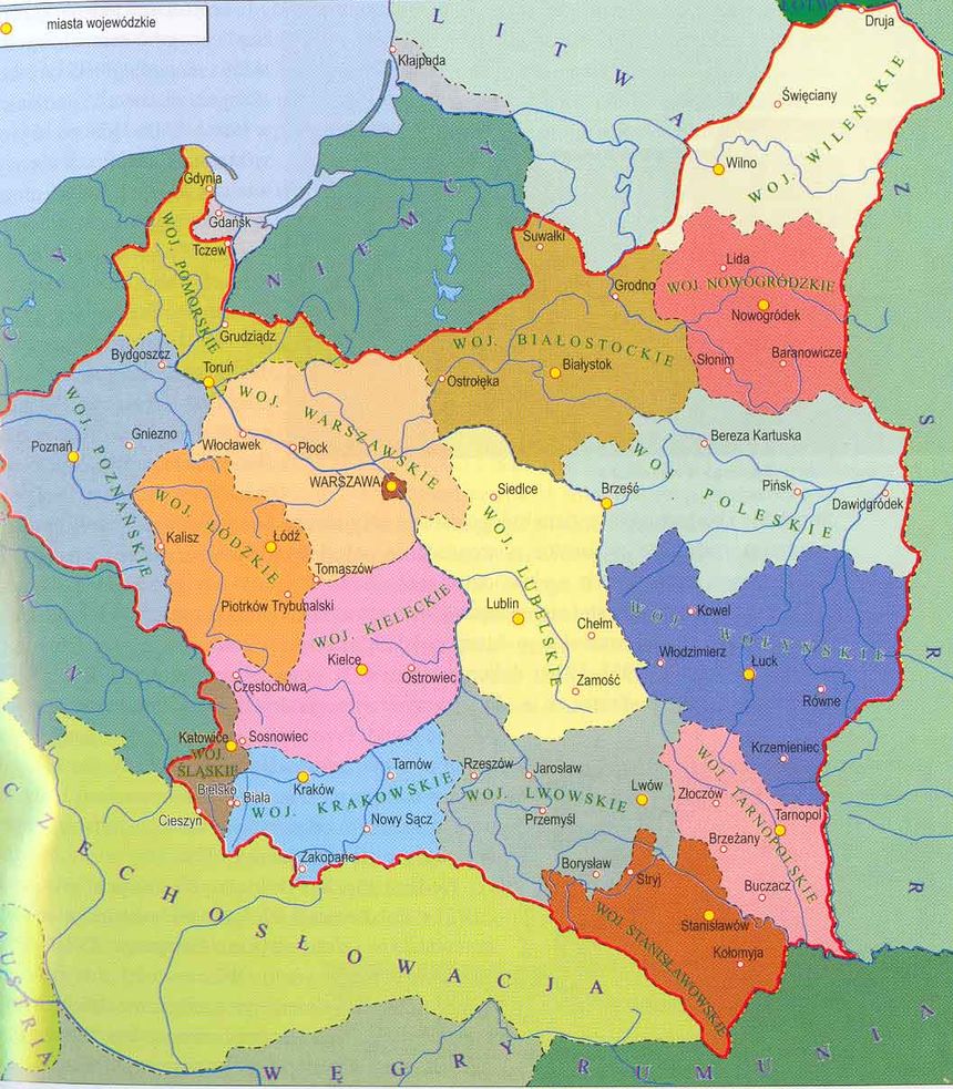 Województwa II RP - mapa administracyjna