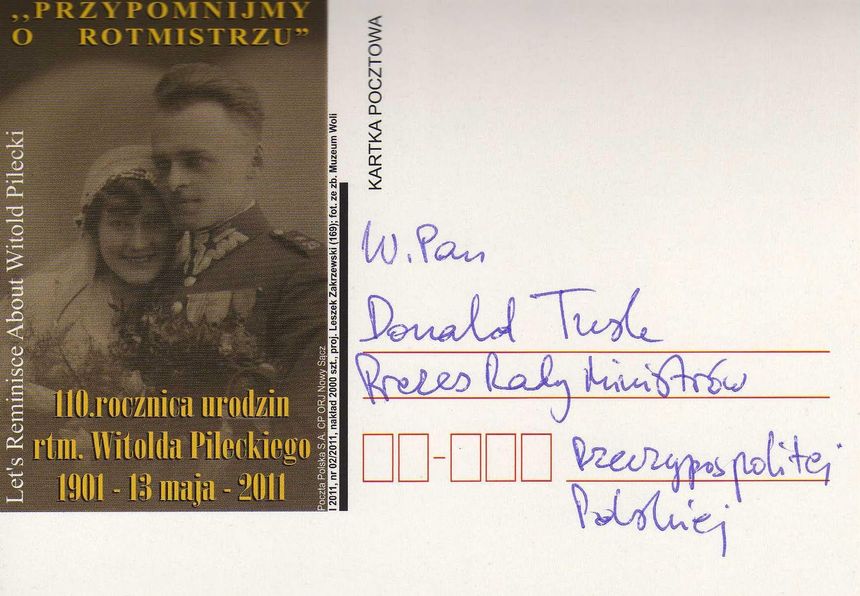 Załącznik do listu do premiera - pocztówka akcji "Przypomnijmy o Rotmistrzu" ("Let's Reminisce About Witold Pilecki").
