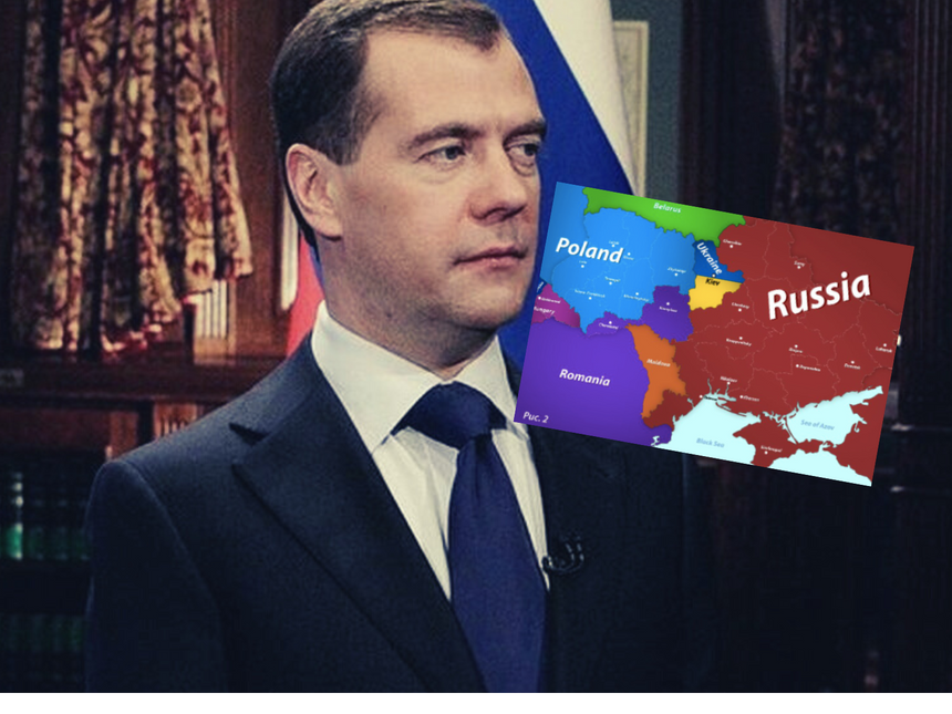 Dimitrij Miedwiediew opublikował na swoim Telegramie dwie mapy, na jednej z nich Ukraina praktycznie nie istnieje. Źródło: Telegram