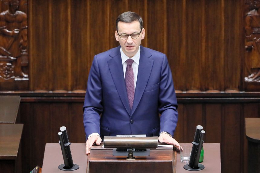 Premier Mateusz Morawiecki przemawiał podczas ZP NATO. Fot. PAP/Paweł Supernak