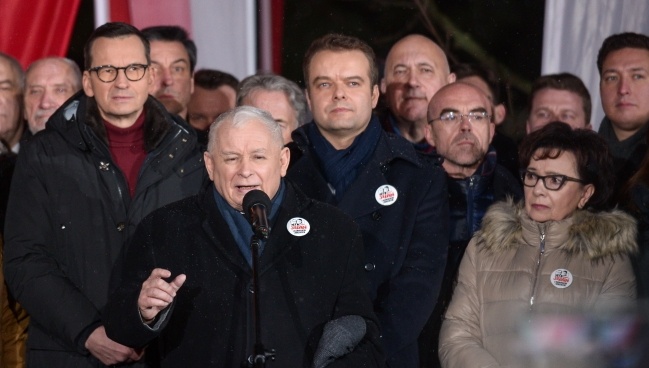 Jarosław Kaczyński na marszu PiS 11 stycznia. Fot. PAP/Marcin Obara