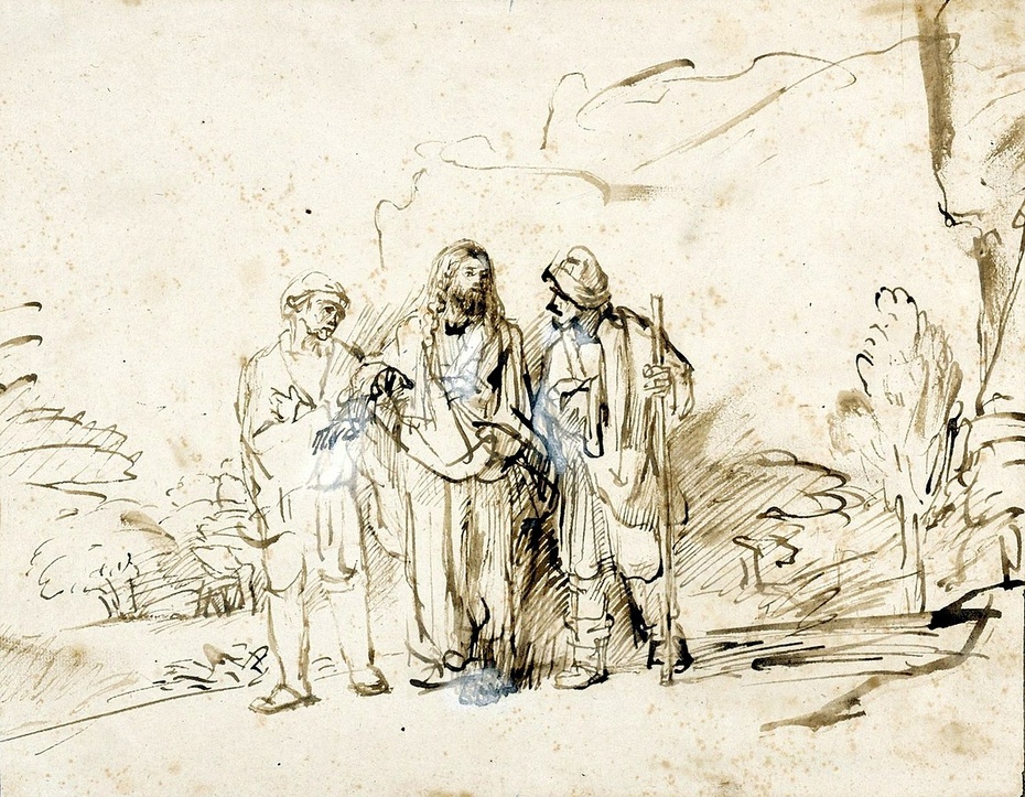 Rembrandt (bądź jego uczeń), „Chrystus z uczniami w drodze do Emaus”
