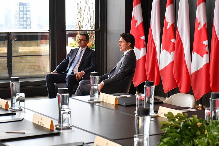 Premier Mateusz Morawiecki podczas spotkania z premierem Kanady Justinem Trudeau. Fot. PAP/Andrzej Lange