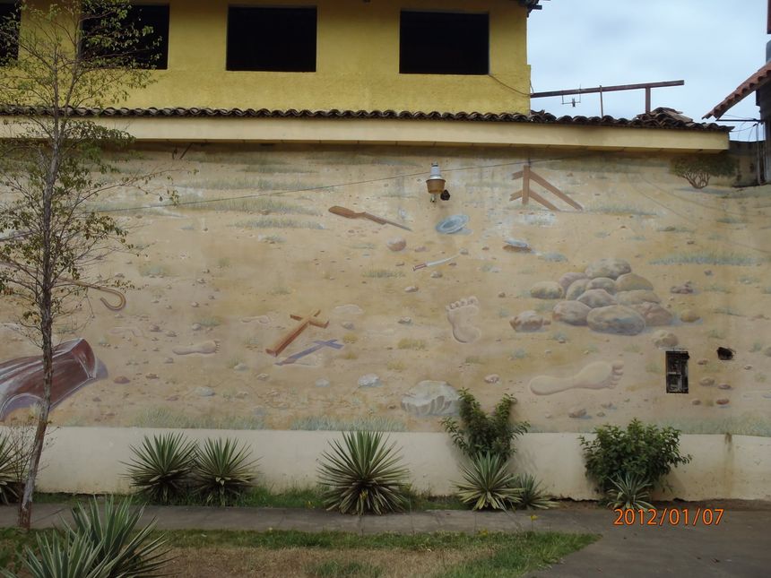 Leon. Fragment muralu opisującego dzieje Nikaragui. Fragment "nadejście ery katolicyzmu". Zbz