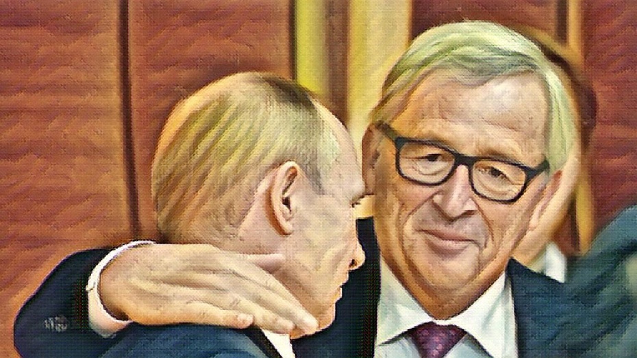 Były przewodniczący Komisji Europejskiej  Jean-Claude Juncker i prezydent Rosji Władimir Putin. Fot. PAP/EPA/DANIEL KOPATSCH / Canva