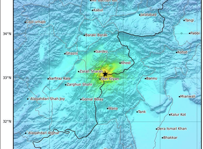 Grafika przedstawiająca miejsce, w którym doszło do trzęsienia ziemi. fot. PAP/EPA/USGS HANDOUT
