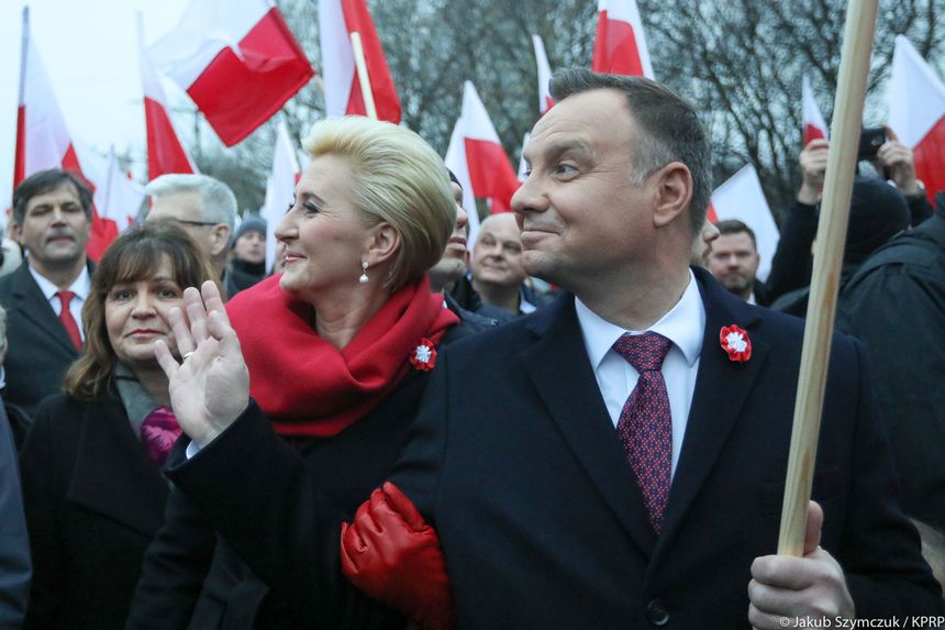 Para prezydencka na marszu "Dla Ciebie Polsko" w 2018 roku, fot. Jakub Szymczuk/KPRP