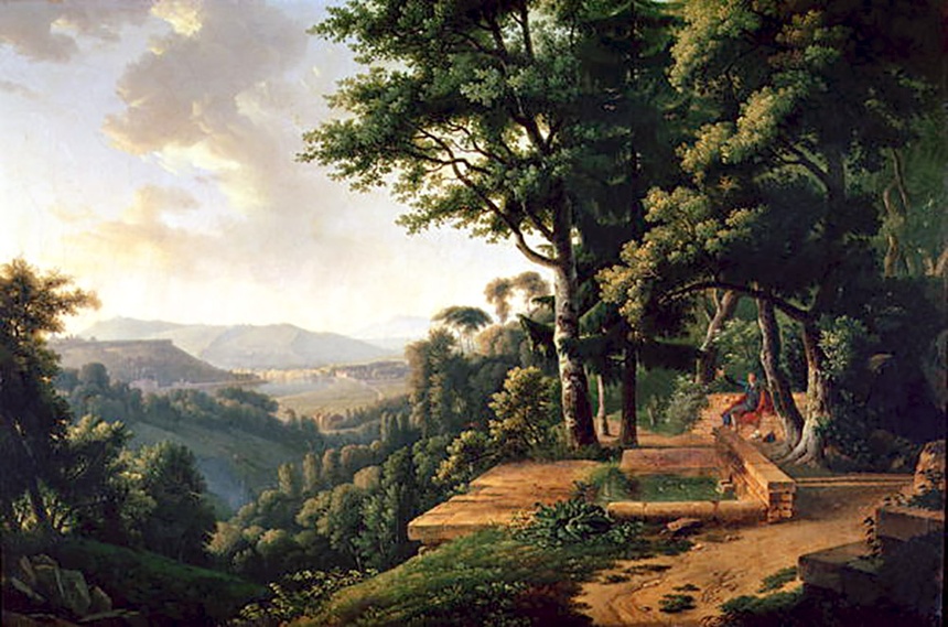 Alexandre-Hyacinthe Dunouy (1757-1841), "Rousseau rozmyślający w parku La Rochecordon, 1770"