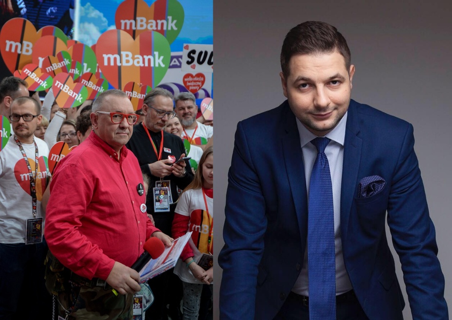 Z lewej Jerzy Owsiak, fot. PAP/Marcin Obara, z prawej Patryk Jaki, fot. profil Patryka Jakiego na Facebooku