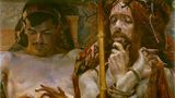 Autoportret Jacka Malczewskiego przedstawiający artystę jako Chrystusa. Nz. obraz "Chrystus przed Piłatem".