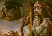 Autoportret Jacka Malczewskiego przedstawiający artystę jako Chrystusa. Nz. obraz "Chrystus przed Piłatem".