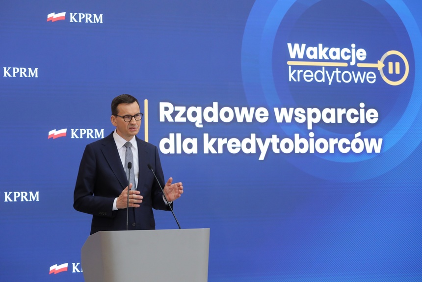 Konferencja premiera Mateusza Morawieckiego dotycząca wakacji kredytowych. Źródło: PAP/Paweł Supernak