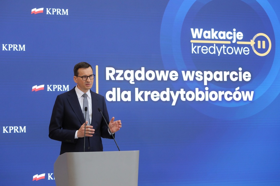 Konferencja premiera Mateusza Morawieckiego dotycząca wakacji kredytowych. Źródło: PAP/Paweł Supernak