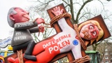 A float in the Dusseldorf Rose Monday Carnival parade features an effigy of Jaroslaw Kaczynski, leader of the Law and Justice (PiS) ruling political party in Poland, with the words “The liberal Poland' in Dusseldorf on March 4. The parade is known for its