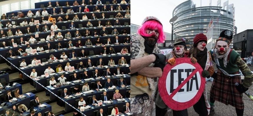 W Parlamencie Europejskim głosowanie ws. CETA, a przed budynkiem protest. fot. PAP/EPA