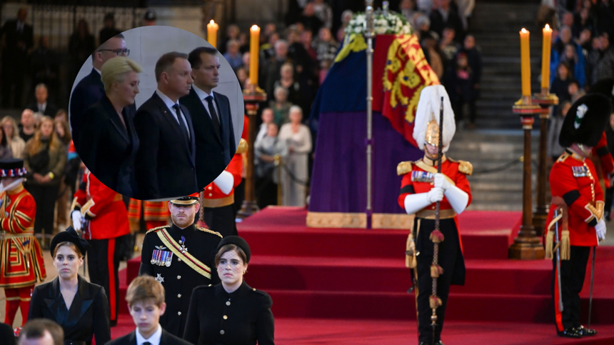 Andrzej Duda udał się do Londynu, gdzie wraz z małżonką złożył hołd zmarłej królowej Elżbiecie II. (fot. PAP/EPA, Twitter/@PL1918))