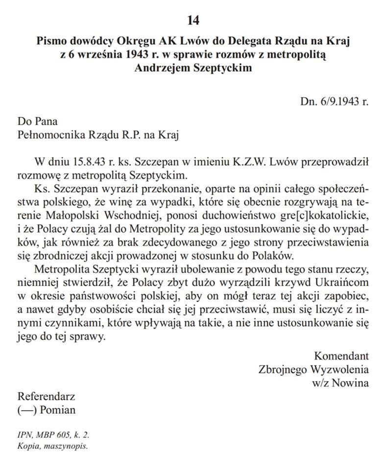 "Polska i Ukraina w latach trzydziestych–czterdziestych XX wiekuNieznane dokumenty etc.", za: www.zbrodniawolynska.pl