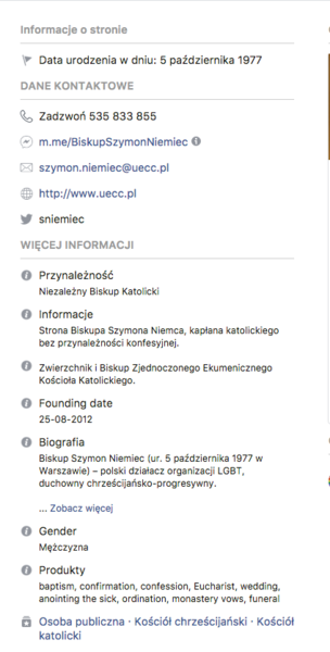 Informacje na temat Szymona Niemca zawarte na jego profilu na Facebooku.