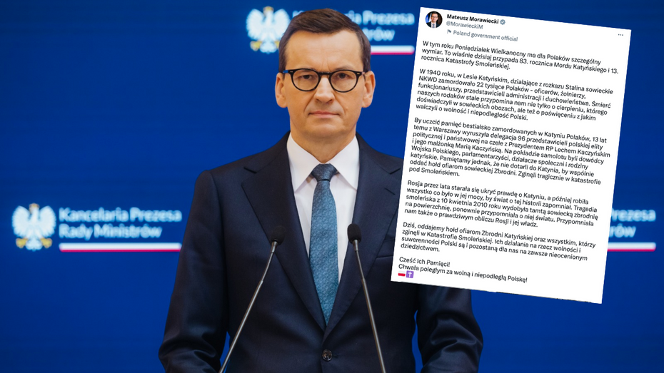 Premier Mateusz Morawiecki upamiętnił zbrodnię w Katyniu i katastrofę smoleńską. (fot. Facebook, Twitter)