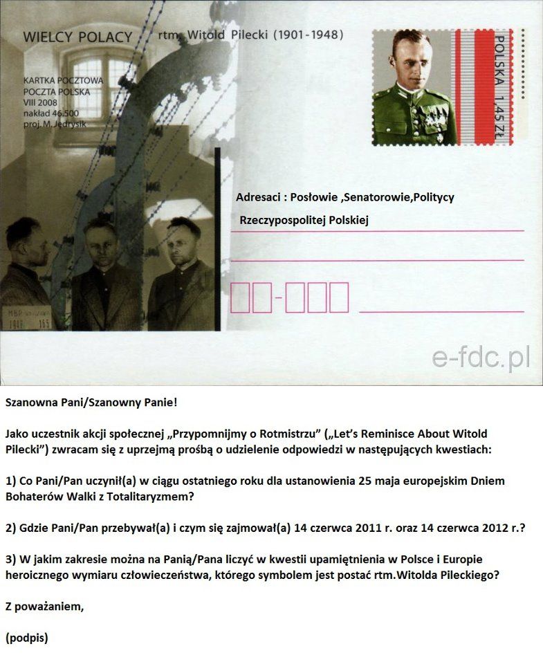 Kartka pocztowa z pytaniami wysyłanymi do posłów od 20 lipca 2012 r.