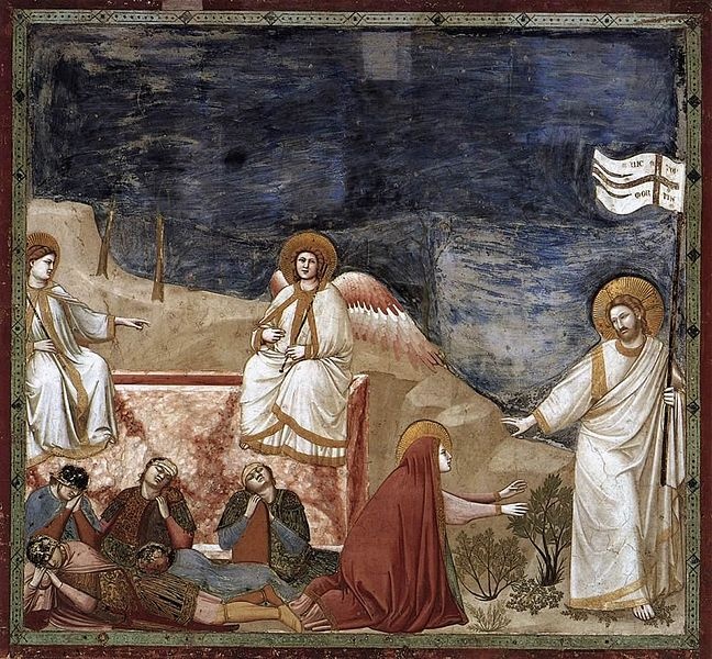 Giotto di Bondone "Zmartwychwstanie". Fresk z XIV w. w kaplicy Scrovegnich w Padwie.