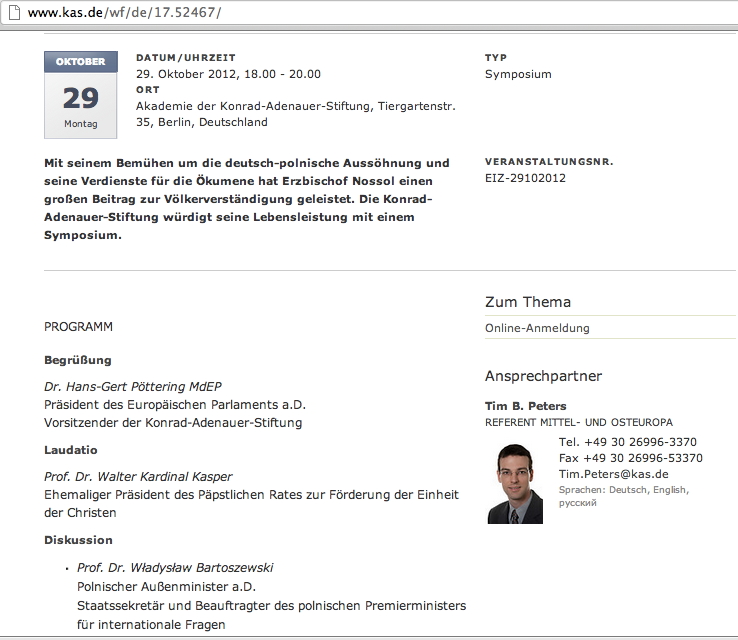 Prezentacja "kłamstwa profesorskiego" przez Fundację Adenauera. Zrzut ekranu 30.10.2012 18.00.10