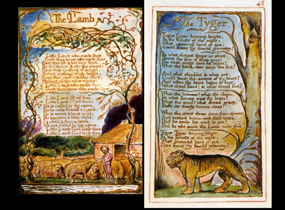 William Blake, ilustracje do "Baranka" i "Tygrysa" z 1826 roku.