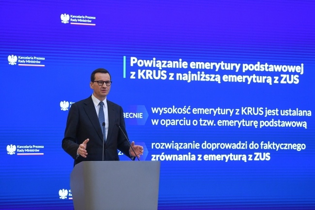 Premier Mateusz Morawiecki na konferencji prasowej po zakończonym posiedzeniu Rady Ministrów, fot. PAP/Andrzej Lange