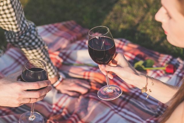 para, wino, randka, piknik