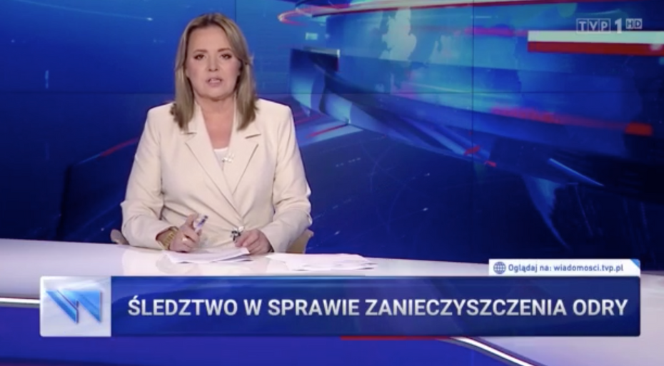 Fragment materiał "Wiadomości TVP" na temat skażenia Odry. Źródło: wiadomosci.tvp.pl