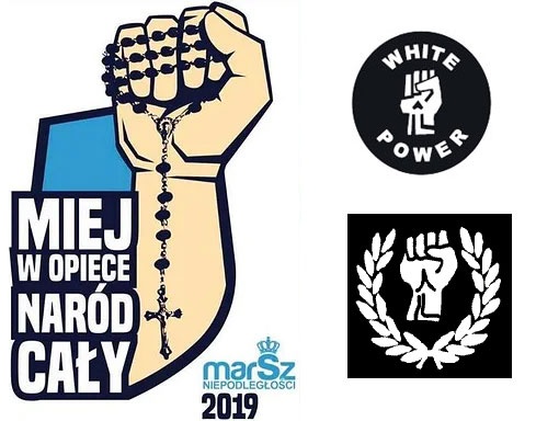 Symbole ruchów ekstremistycznych i "grafika promocyjna nr 2 Marsz Niepodległości". Rys: Alpejski