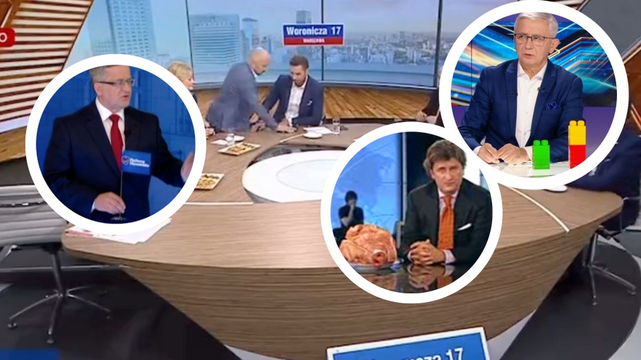 Z jakimi rekwizytami pojawiali się politycy w telewizyjnych studiach? (fot. TVP Info, Polsat News, TVN24, YouTube)
