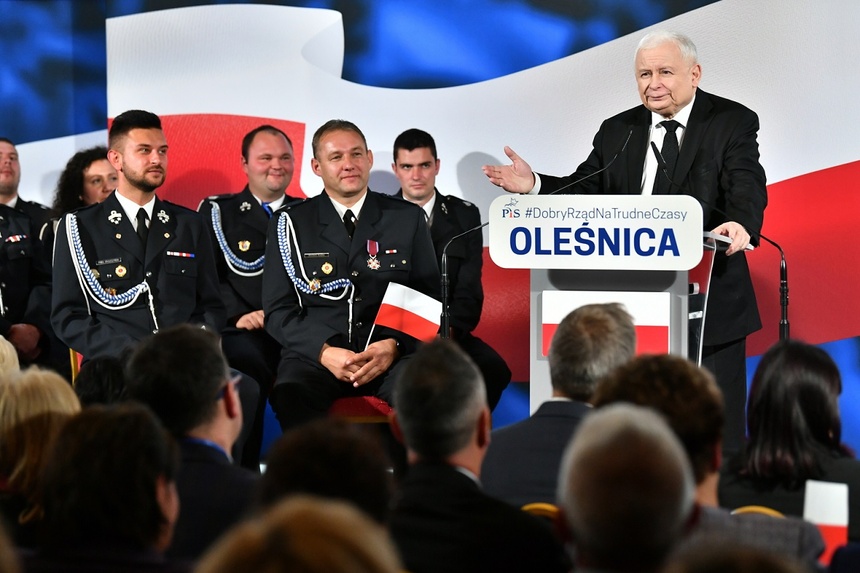 Prezes PiS Jarosław Kaczyński w Oleśnicy. Fot. PAP/Maciej Kulczyński
