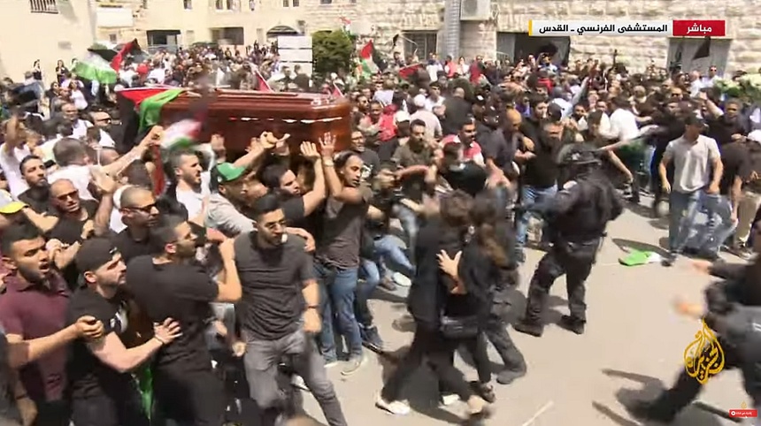 Pogrzeb reporterki Al Jazeery Shireen Abu Agli, fot. YouTube/Al Jazeera