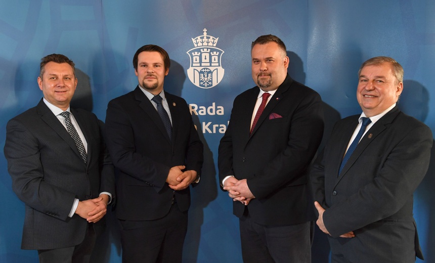 Od lewej: Rafał Komarewicz, Michał Drewnicki, Dominik Jaśkowiec i Sławomir Pietrzyk, fot. Rada Miasta Krakowa