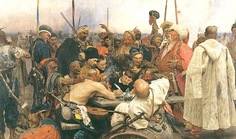 Wikipedia: Kozacy piszą list do sułtana. Obraz pędzla Ilji Riepina namalowany w latach 1878–1891. Muzeum Rosyjskie w Sankt Petersburgu