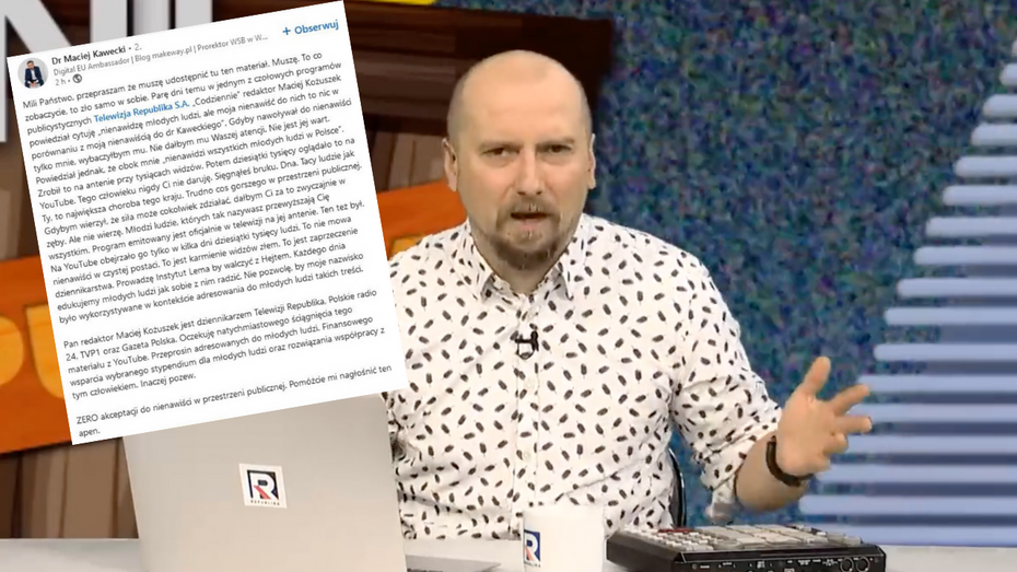 Dr Maciej Kawecki oburzył się po ostatnim satyrycznym programie "Codziennie" w TV Republika, w którym prowadzący Maciej Kożuszek stwierdził że go "nienawidzi". (fot. Twitter)